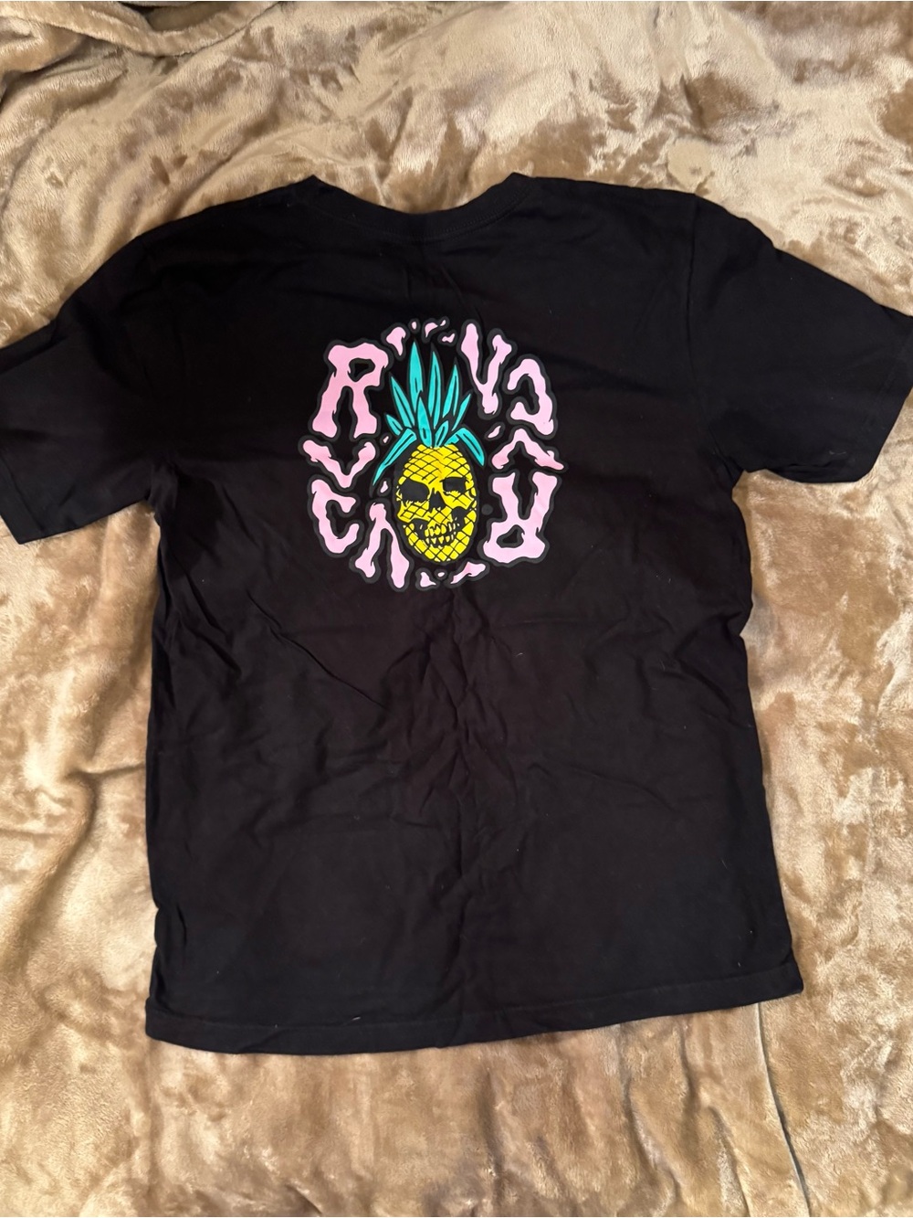 RVCA Black Tee with Yellow Interior Print